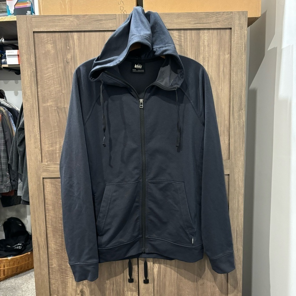 REI Co-OP Men’s Small Full Zip Hoodie Jacket Gray/Blue‎